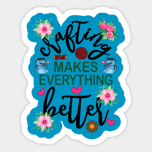 Crafting Makes Everything Better Dinosaur with Glasses Floral Sticker